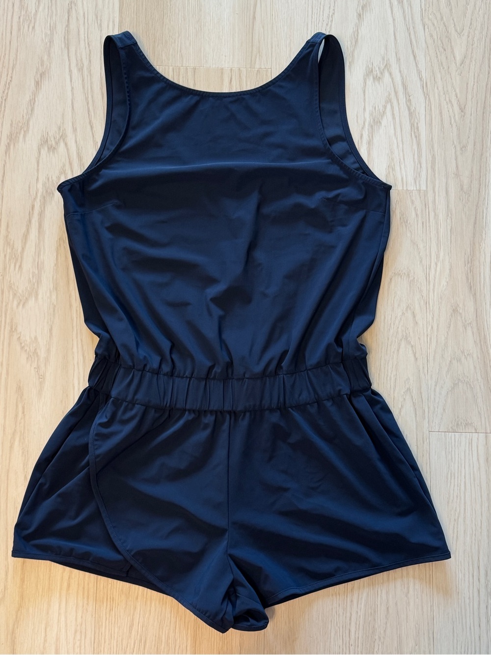 Flagpole Swim Hannah Coverup Jumpsuit romper deep v in back overlap shorts navy